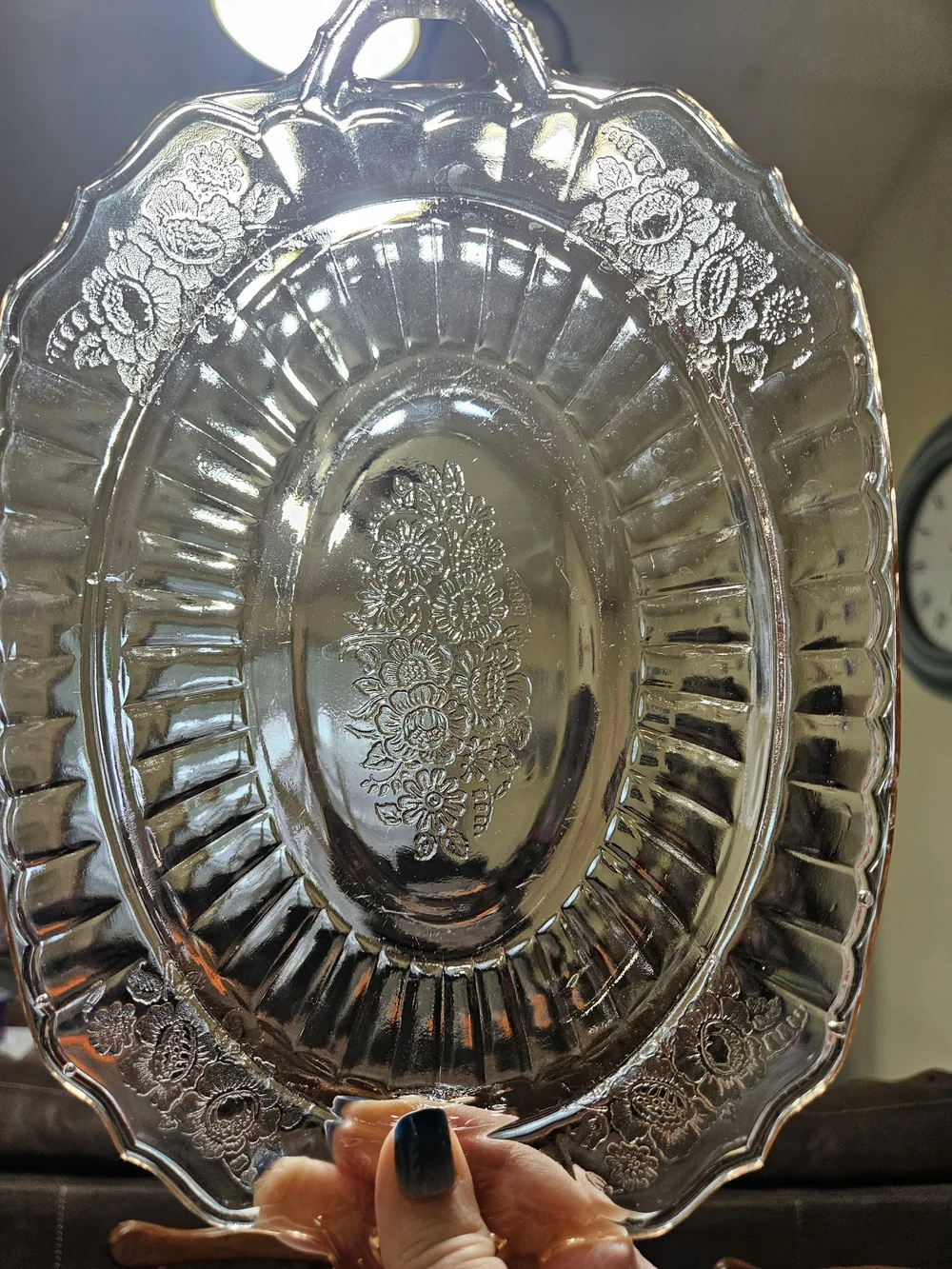 Anchor Hocking Pink Depression Glass Serving Tray with Handles